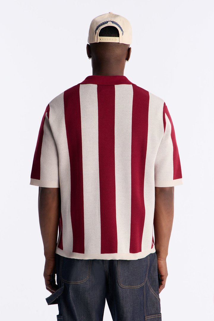 Apex United Johnny Collar Knit Top - Burgundy/combo