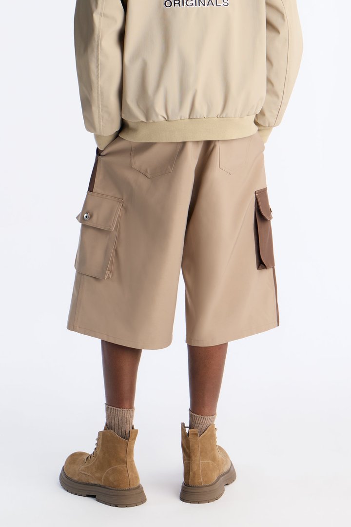 Baggy Elevated High Waist Detail Tech Short - Brown