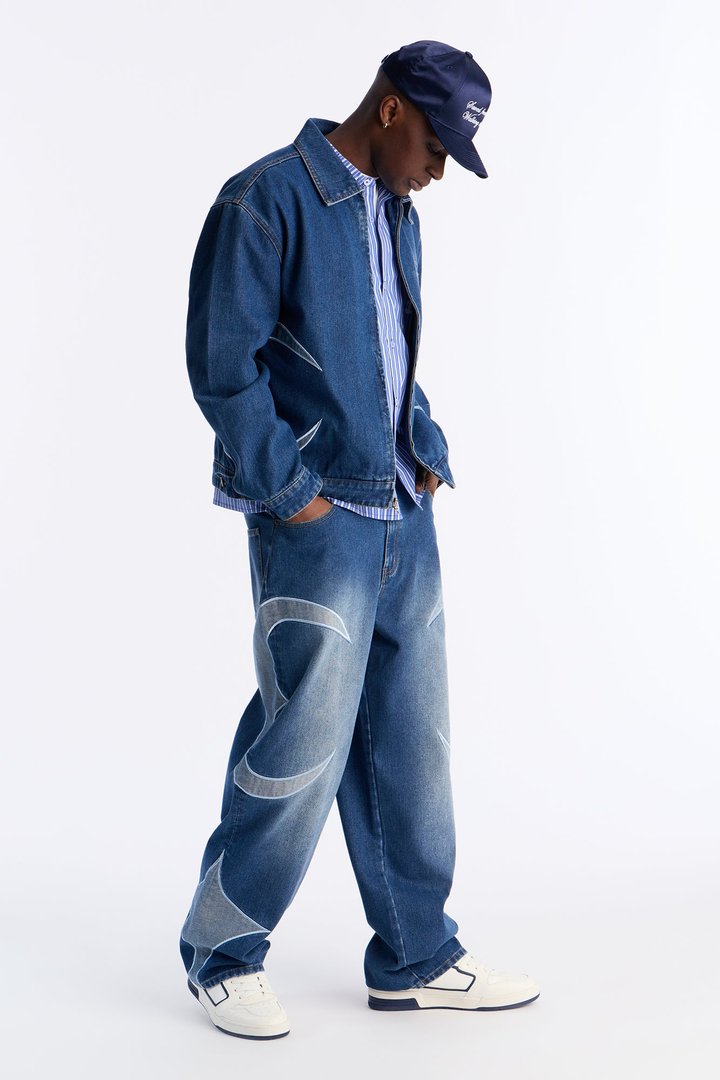 Baggy Crescent Jean - Medium Blue Wash
