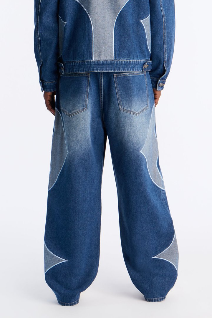 Baggy Crescent Jean - Medium Blue Wash