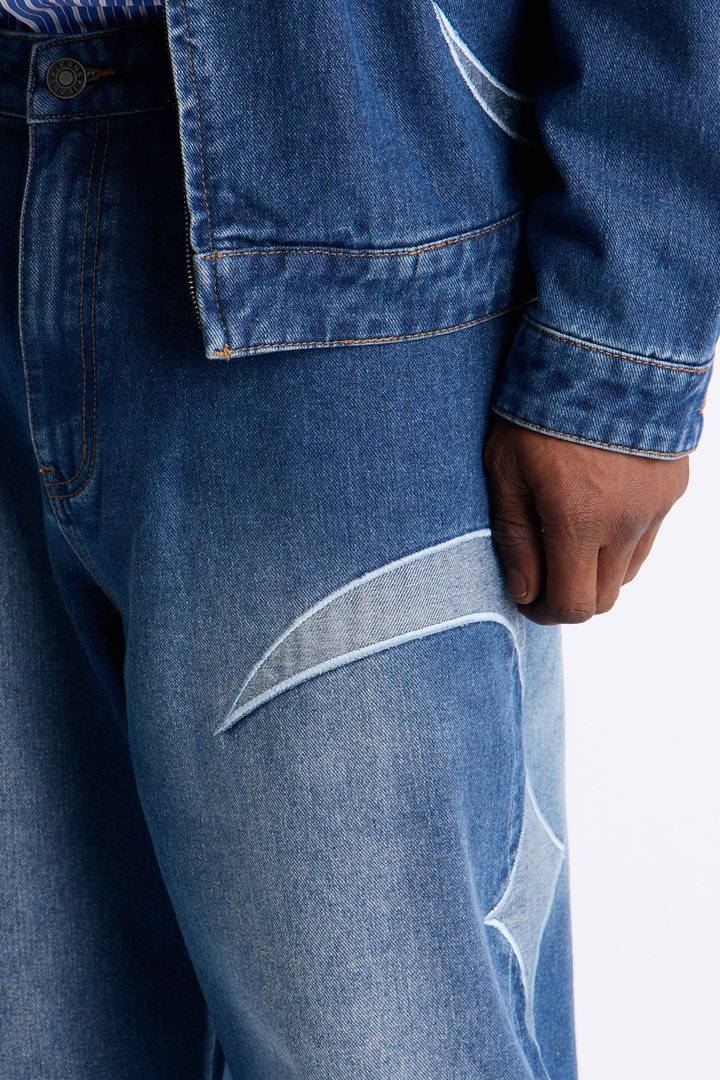 Baggy Crescent Jean - Medium Blue Wash
