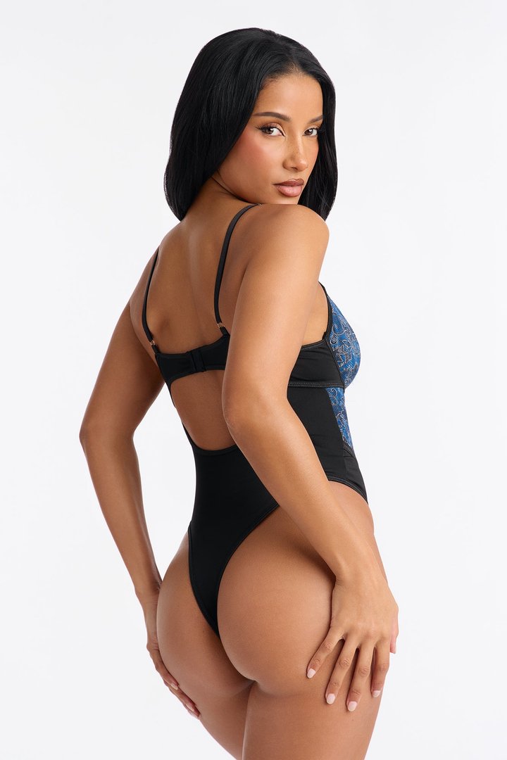 Private Affairs Lace Up Teddy - Blue/Black