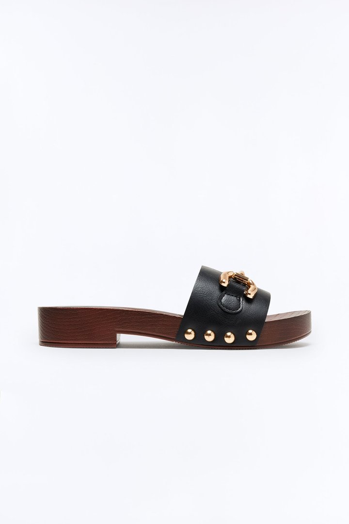 Karma Hardware Wood Sandals - Black