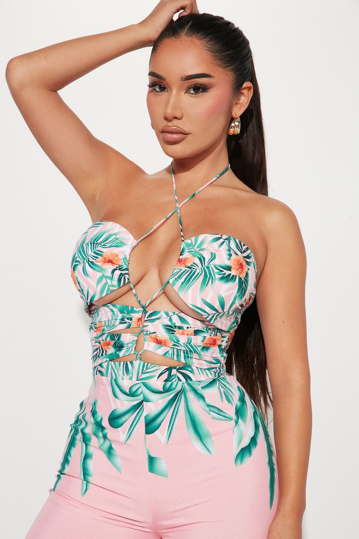Maui Nights Halter Jumpsuit - Pink/combo