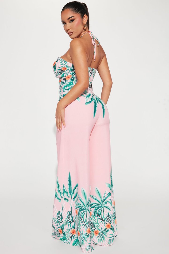 Maui Nights Halter Jumpsuit - Pink/combo