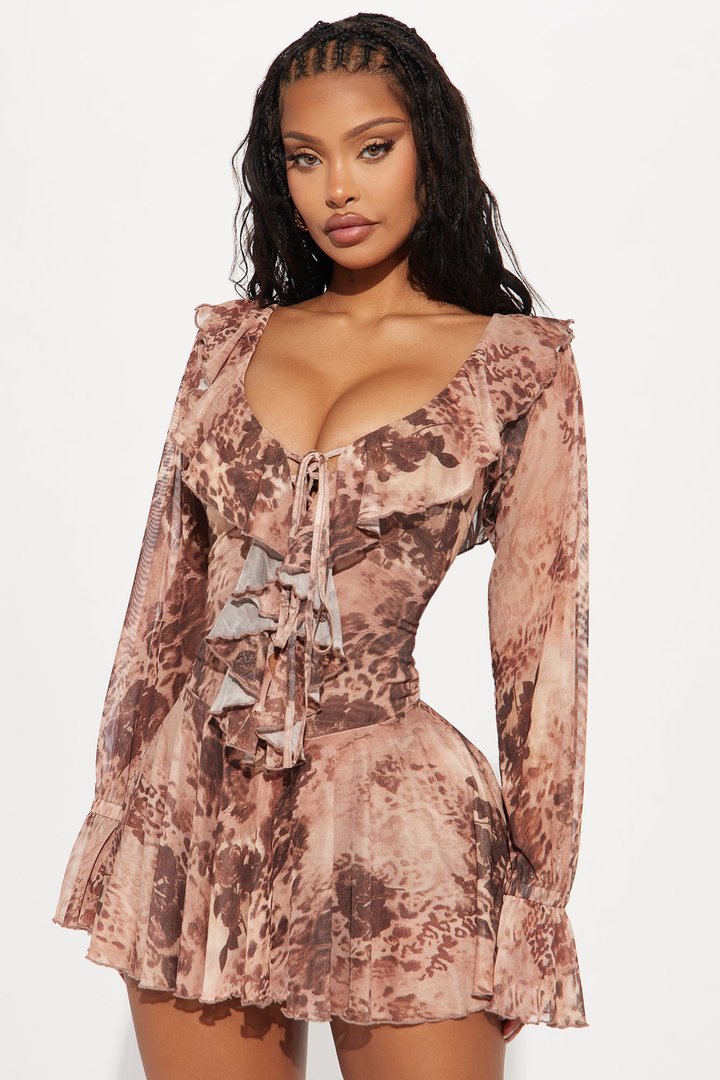 Santana Leopard Micro Mini Dress - Brown/combo