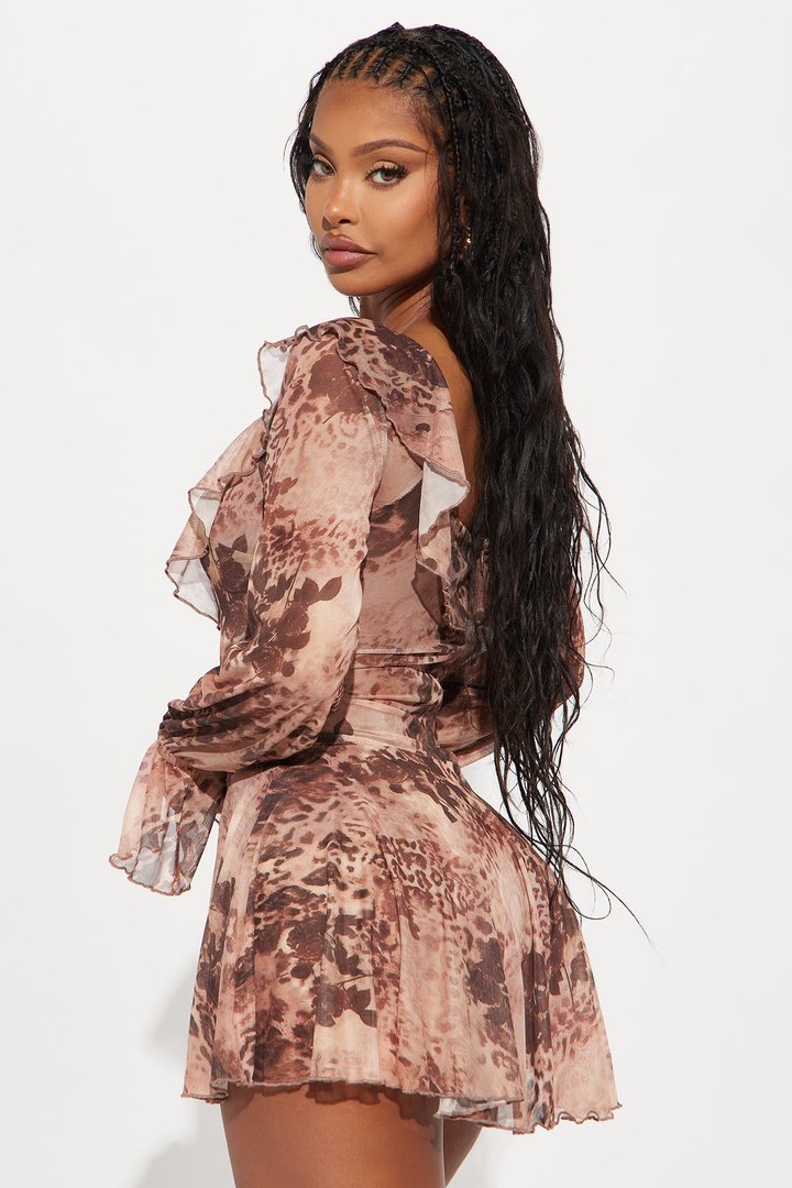 Santana Leopard Micro Mini Dress - Brown/combo