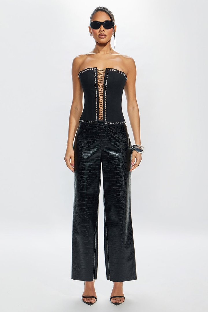 Dark Beauty Lace Up Corset Top - Black