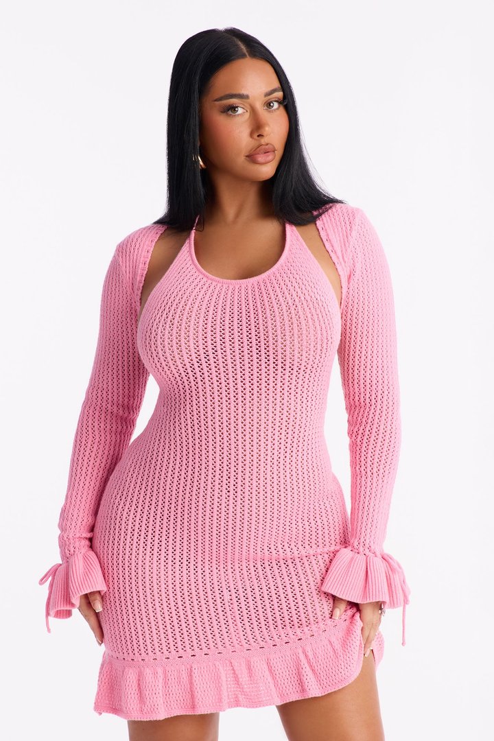 Avianna Halter Sweater Mini Dress Set - Pink