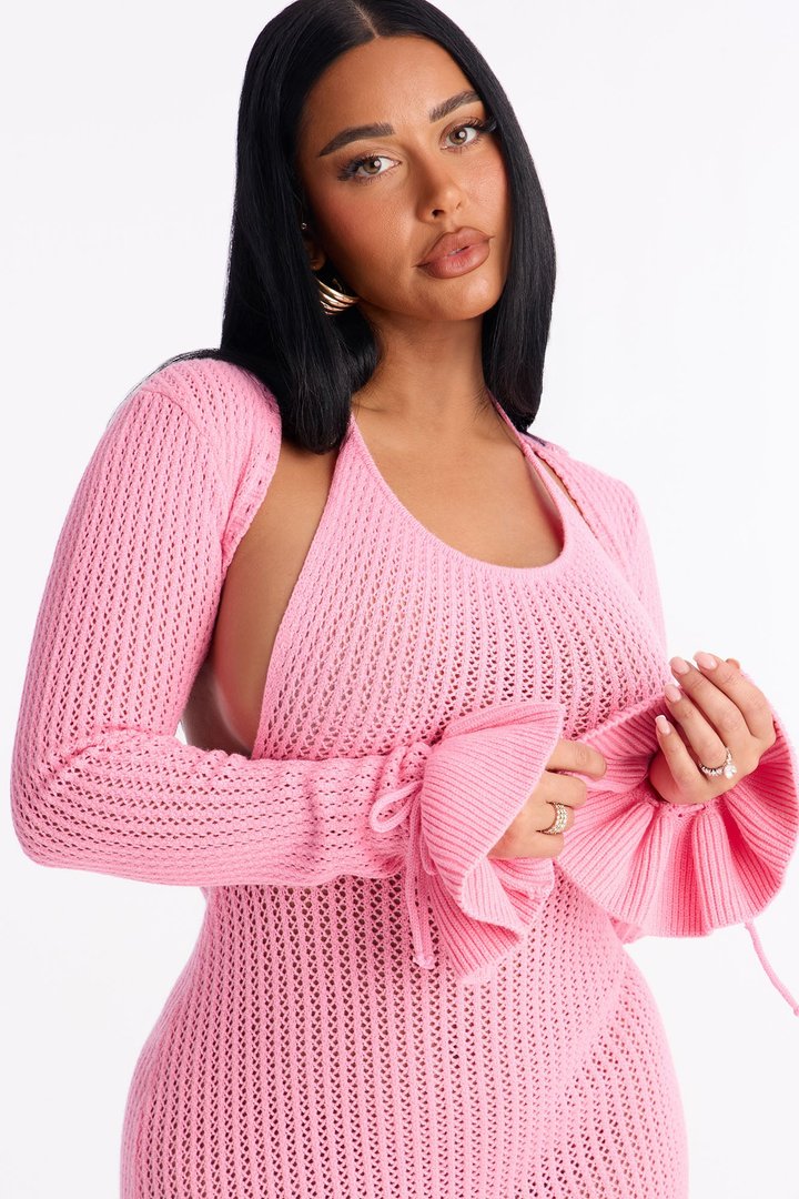 Avianna Halter Sweater Mini Dress Set - Pink