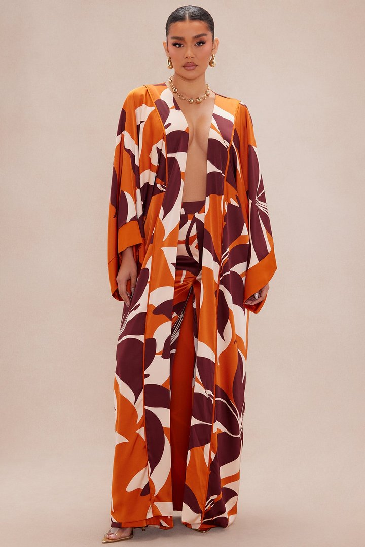 Sawyer Satin Kimono - Rust/combo