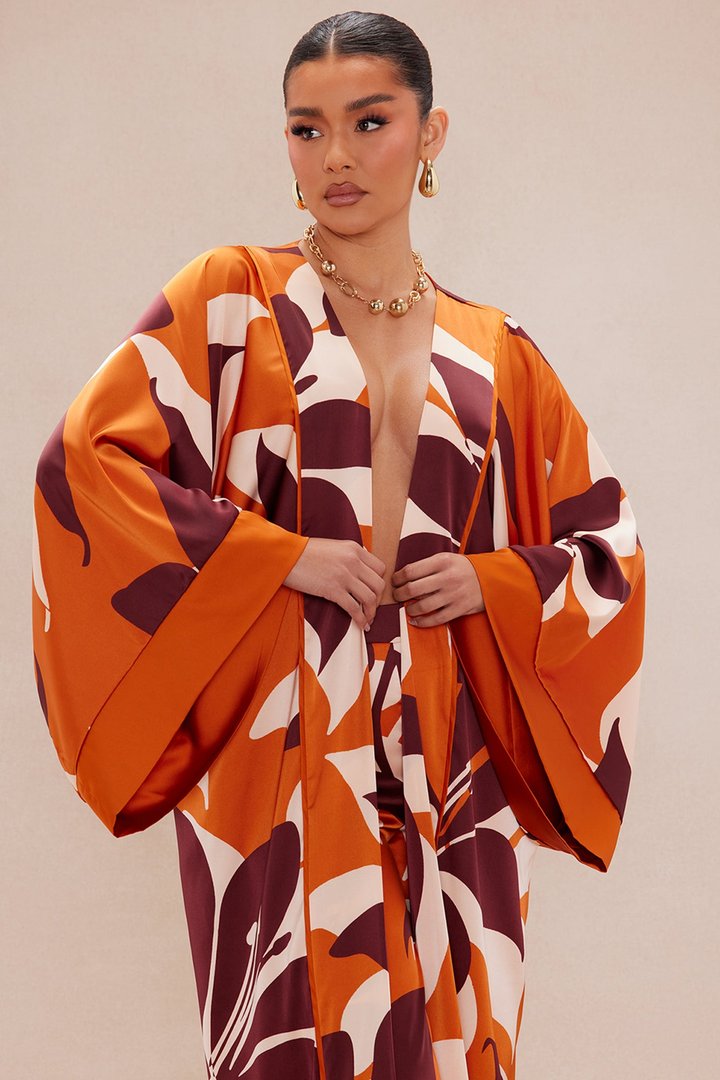 Sawyer Satin Kimono - Rust/combo