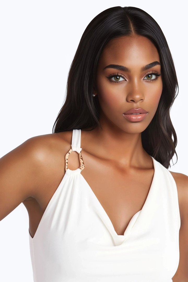 Lilly Hardware Cowl Neck Maxi Dress - White