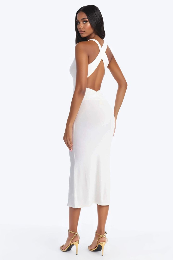Lilly Hardware Cowl Neck Maxi Dress - White