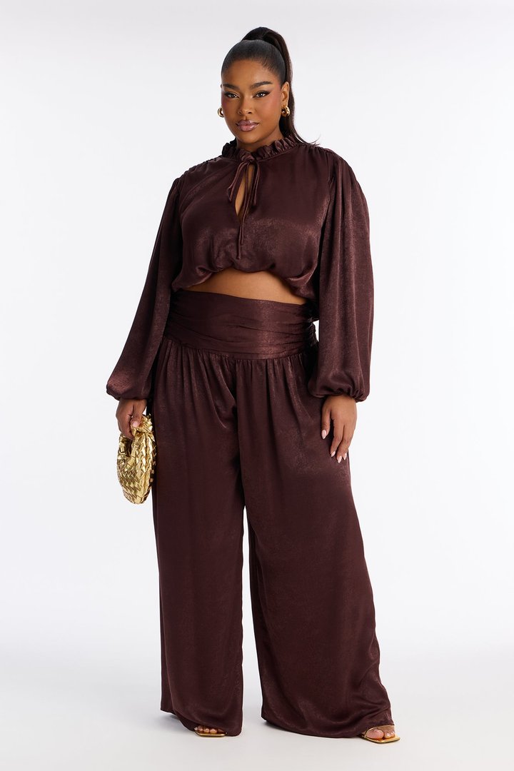 Amaya Satin Pant Set - Brown