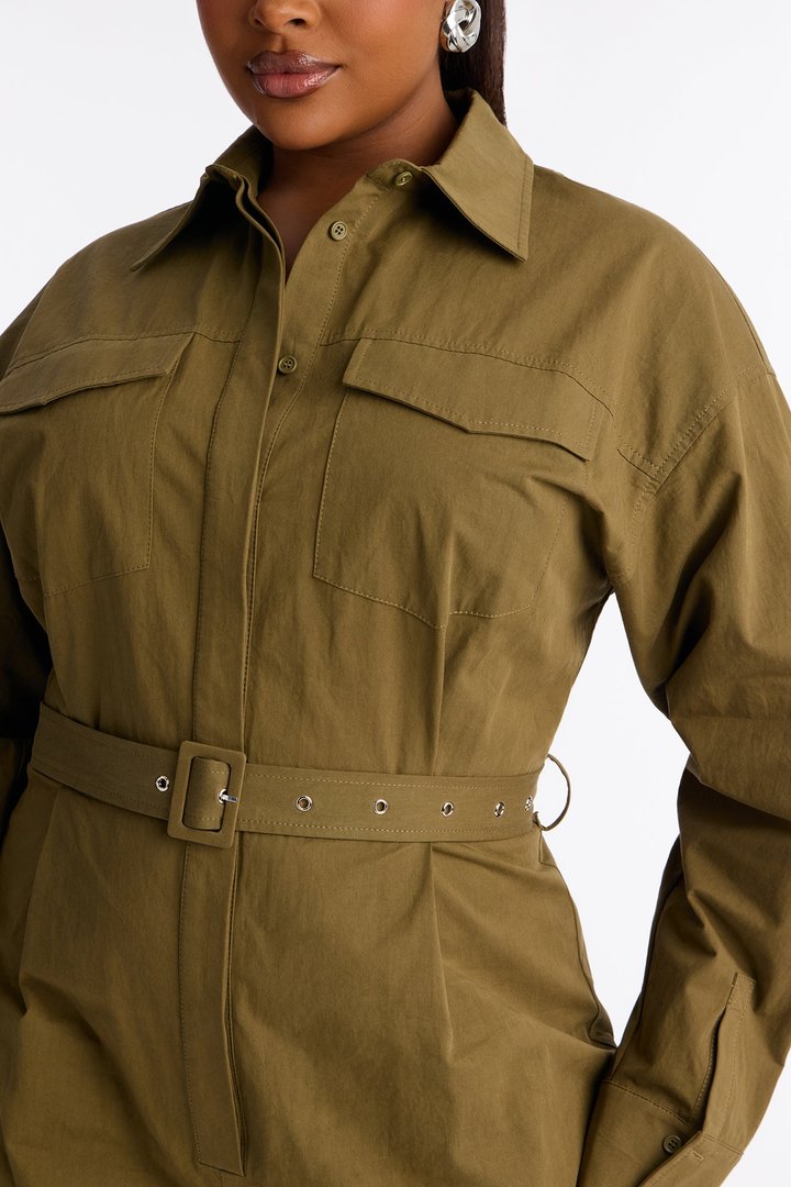 Streetwear Muse Utility Wide Leg Jumpsuit - Olive