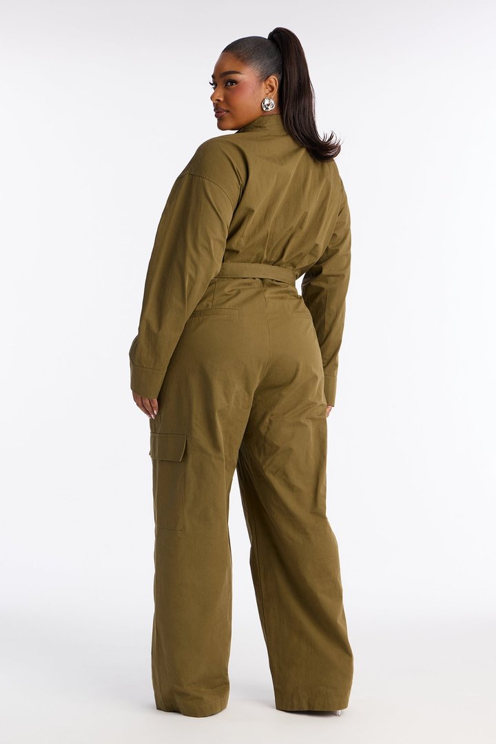 Streetwear Muse Utility Wide Leg Jumpsuit - Olive