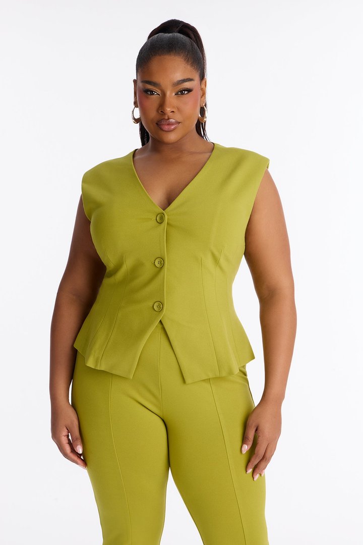 Inez Ponte Vest Flare Pant Set - Green