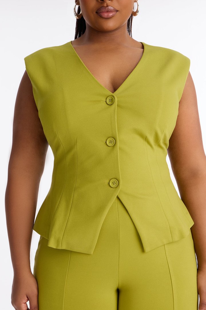 Inez Ponte Vest Flare Pant Set - Green
