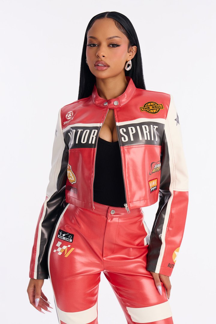 Motor Spirit Faux Leather Pant Set - Red/combo