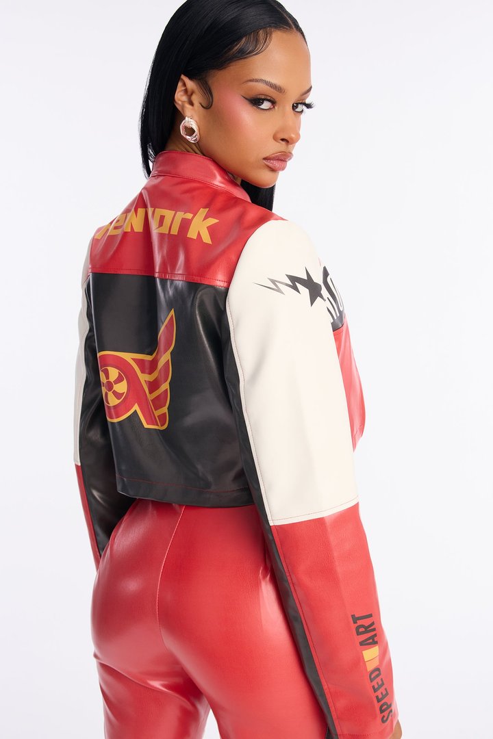 Motor Spirit Faux Leather Pant Set - Red/combo