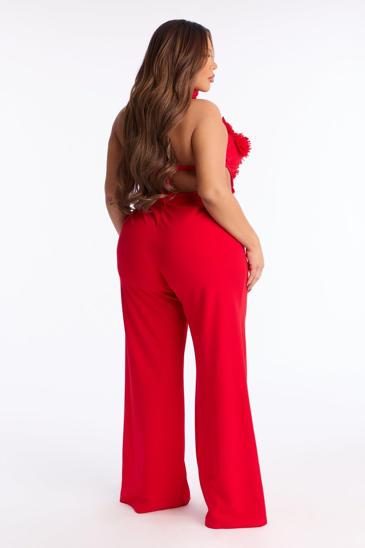 Kennedy 3D Floral Mock Neck Jumpsuit - Red