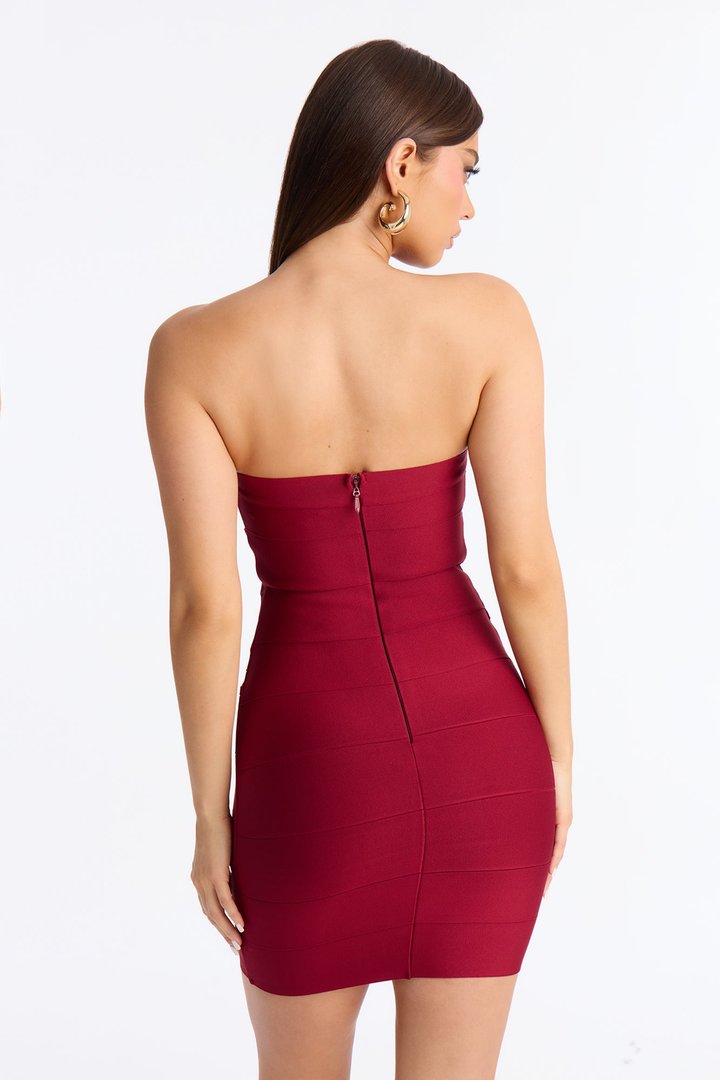 Heidi Strapless Bandage Mini Dress - Burgundy