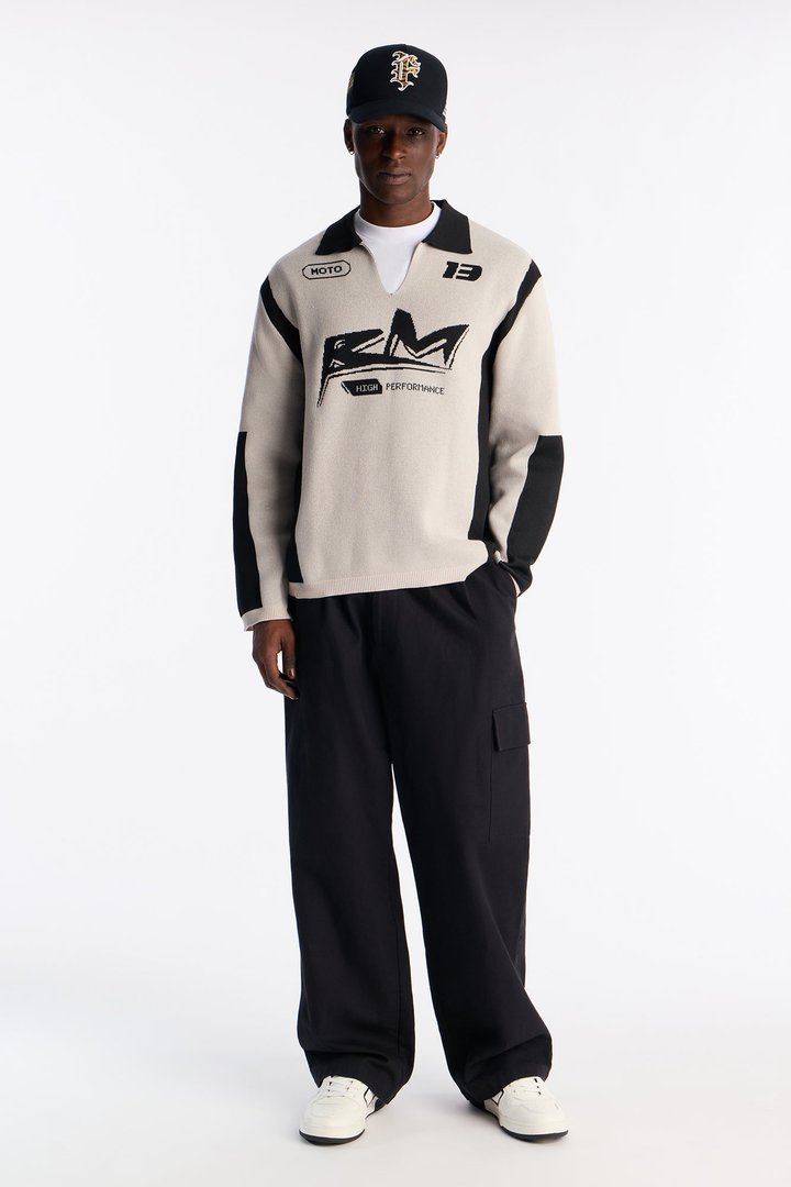 RM Moto Johnny Collar Sweater - Cream/combo