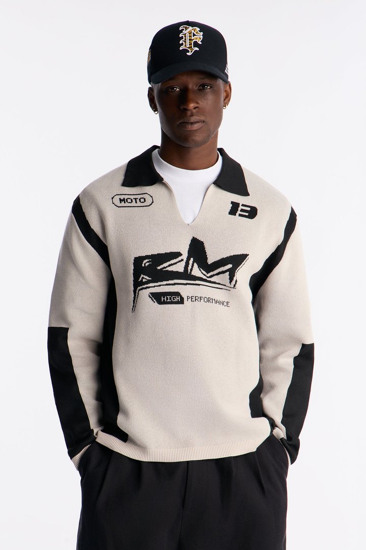 RM Moto Johnny Collar Sweater - Cream/combo