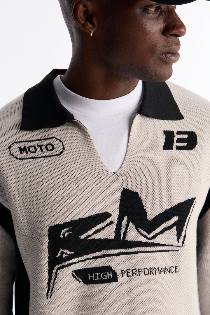 RM Moto Johnny Collar Sweater - Cream/combo