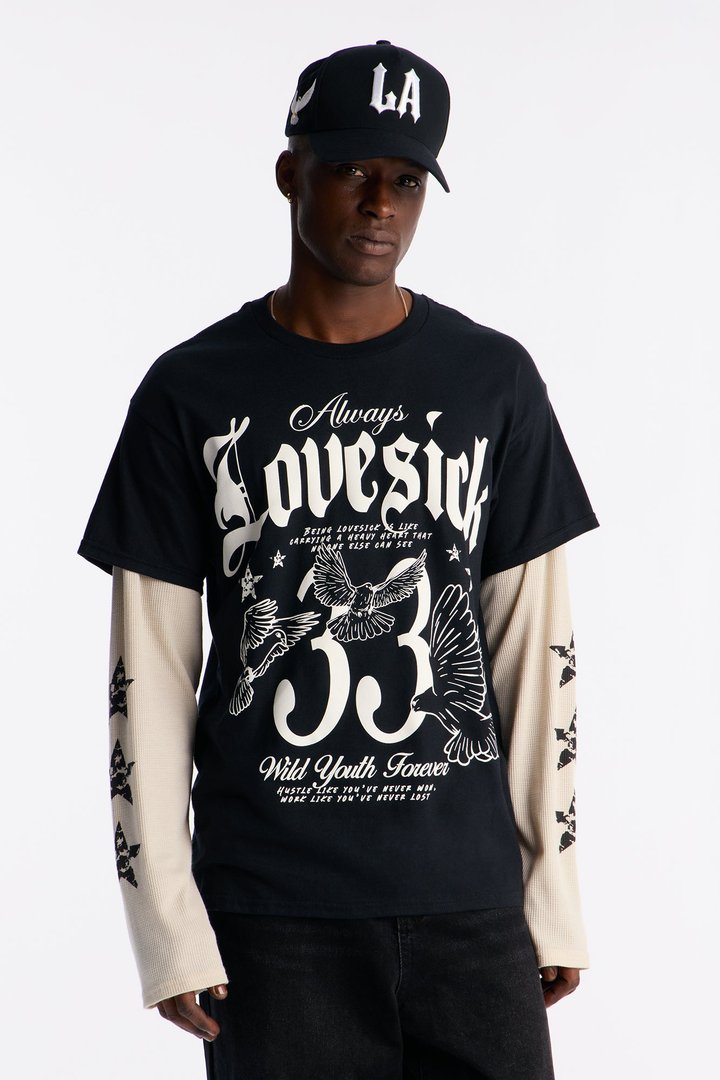Lovesick 2fer Long Sleeve Tee - Black