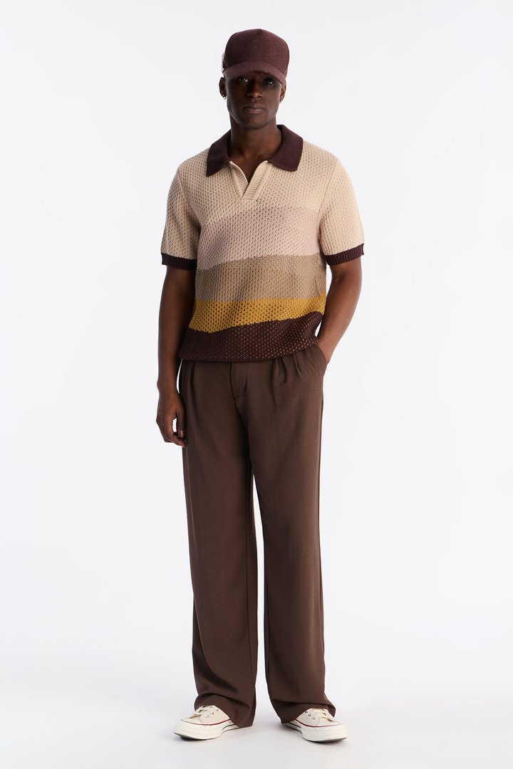 Grove Knitted Johnny Collar Shirt - Brown