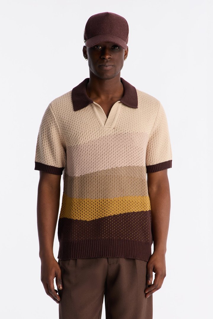 Grove Knitted Johnny Collar Shirt - Brown