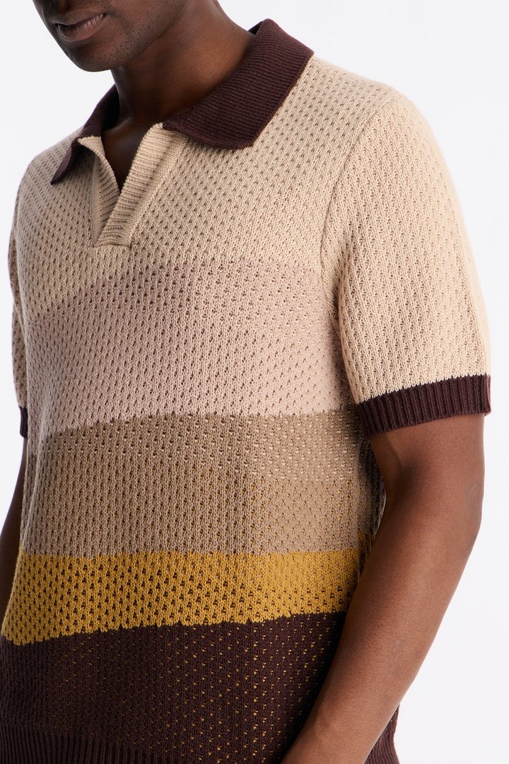 Grove Knitted Johnny Collar Shirt - Brown