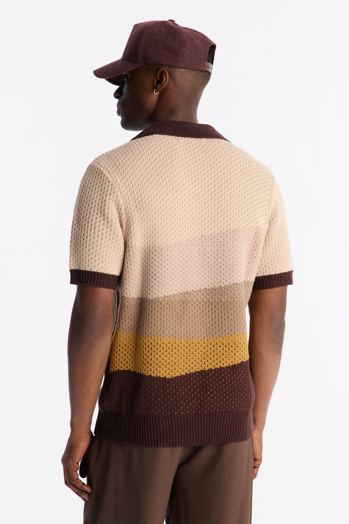 Grove Knitted Johnny Collar Shirt - Brown