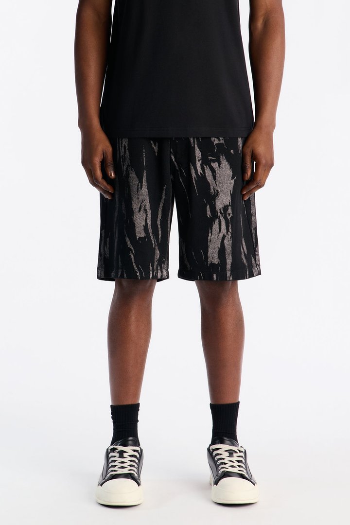Relaxed Blackout Stripes Denim Short - Black/White