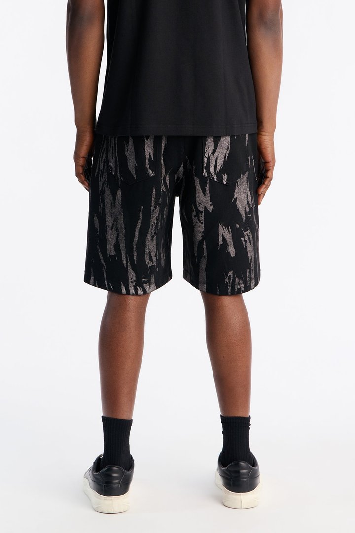Relaxed Blackout Stripes Denim Short - Black/White