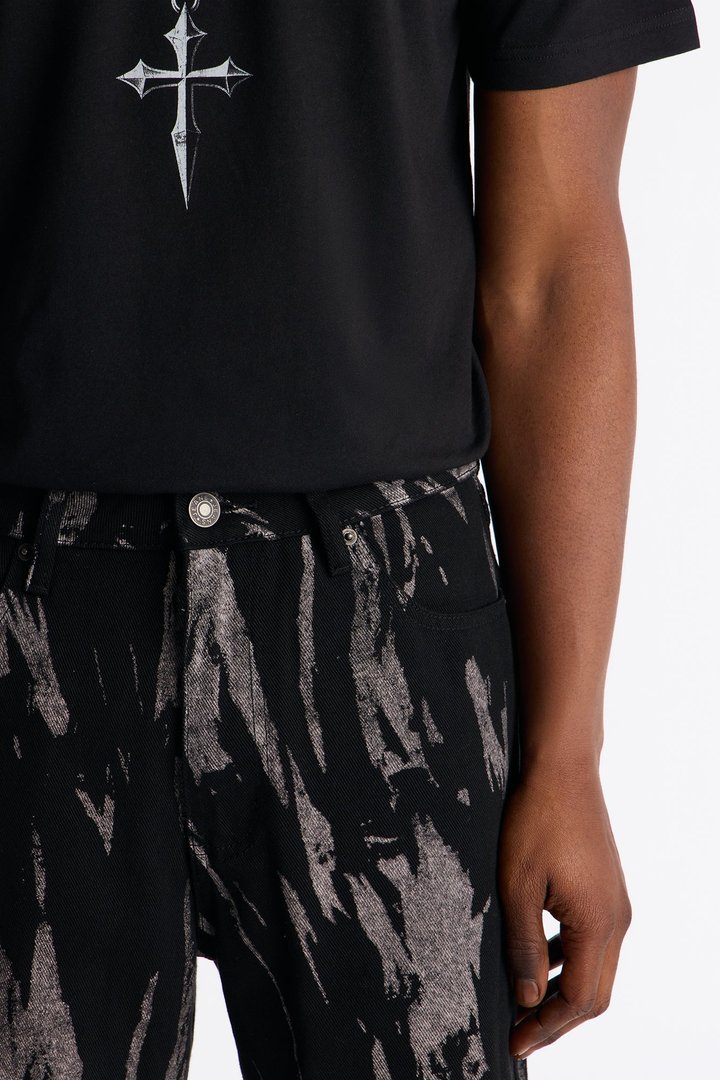 Relaxed Blackout Stripes Denim Short - Black/White