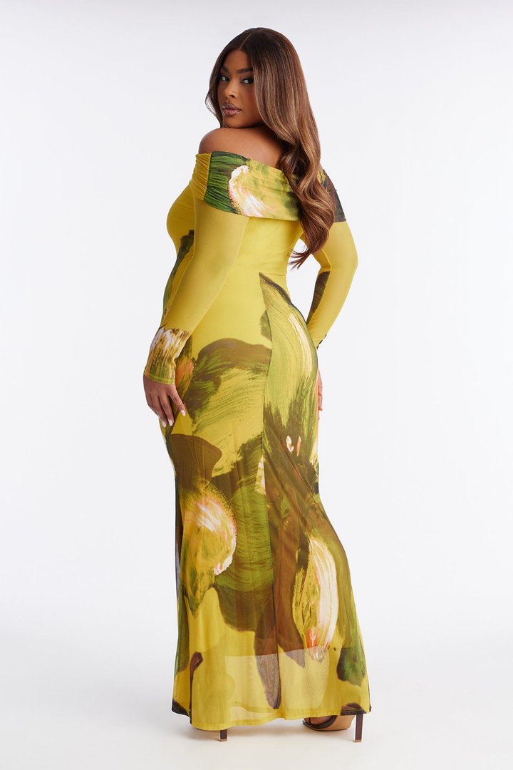 Jennifer Floral Mesh Maxi Dress - Yellow/combo