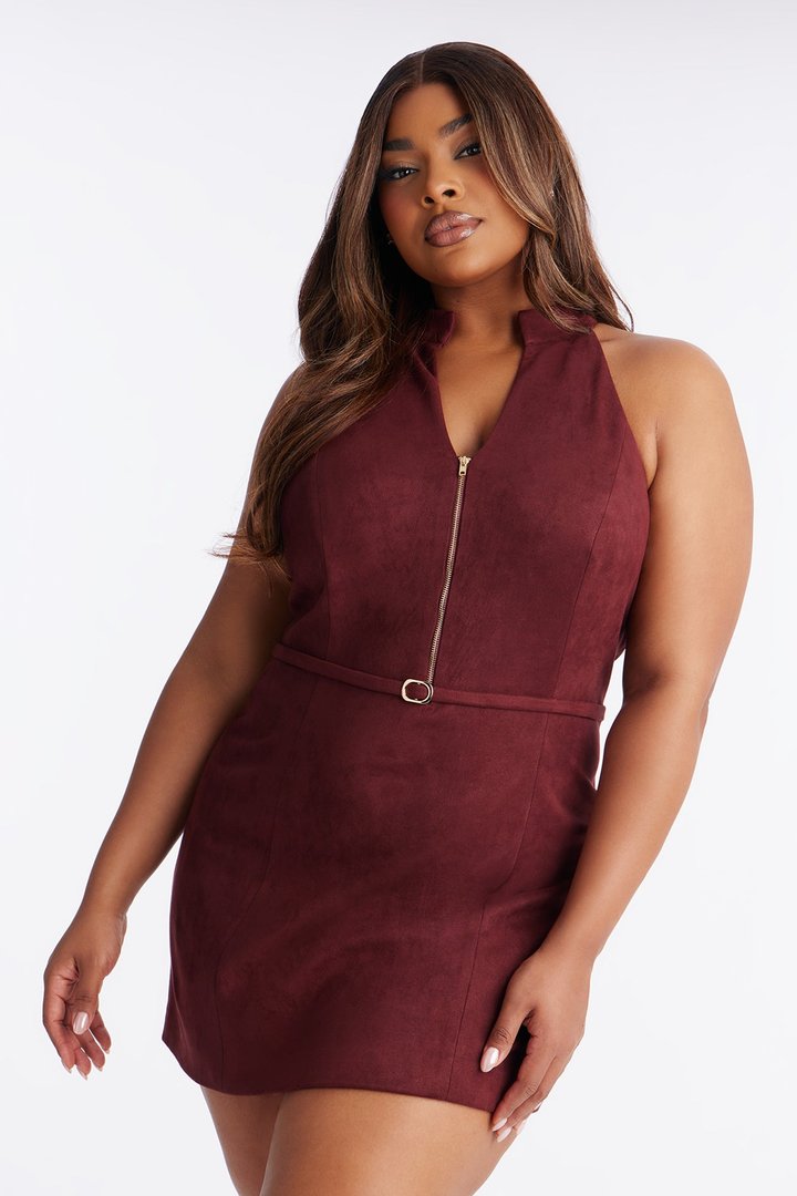 Hallie Sleeveless Faux Suede Mini Dress - Burgundy
