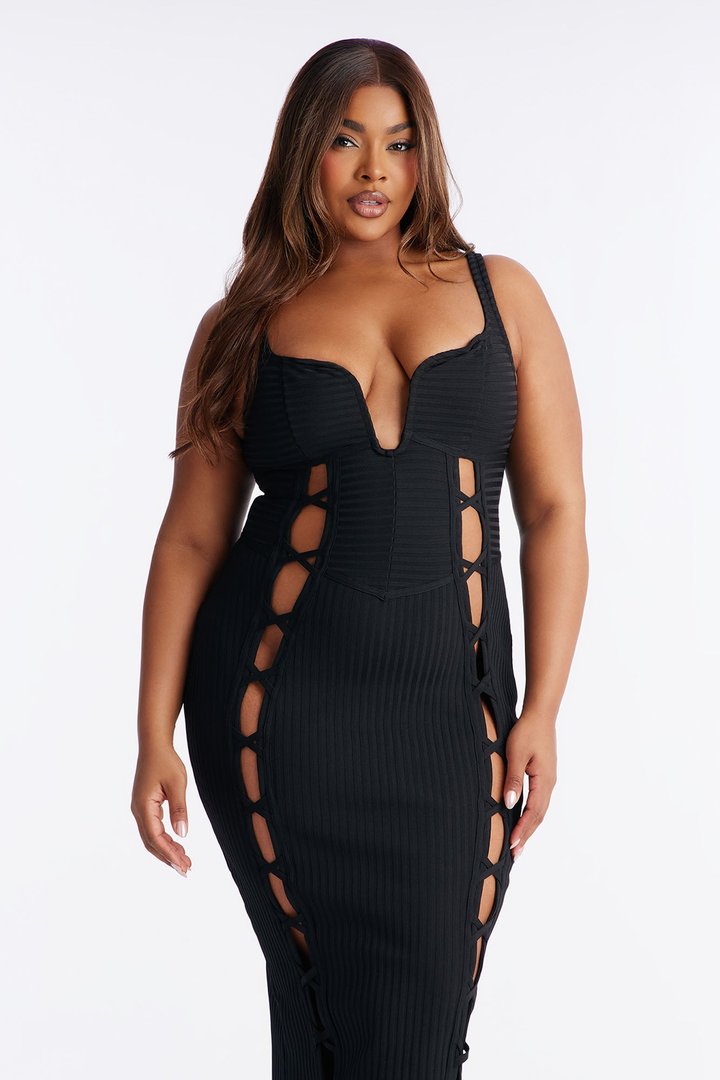 No Cuts Given Bandage Midi Dress - Black