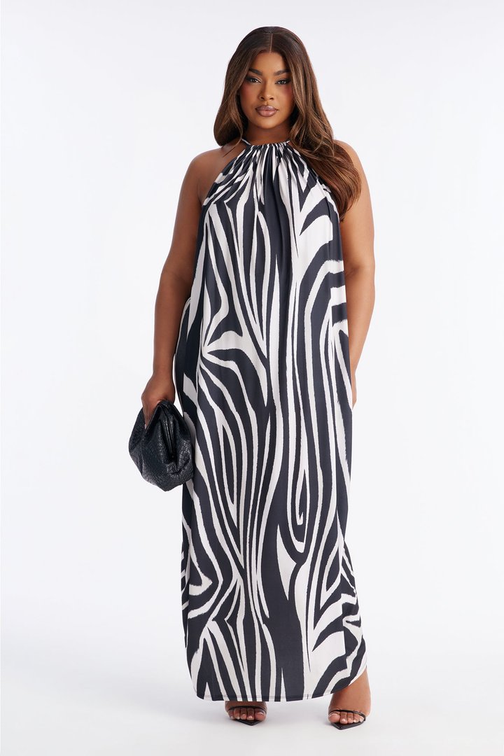 So Unbothered Draped Maxi Dress - Black/White