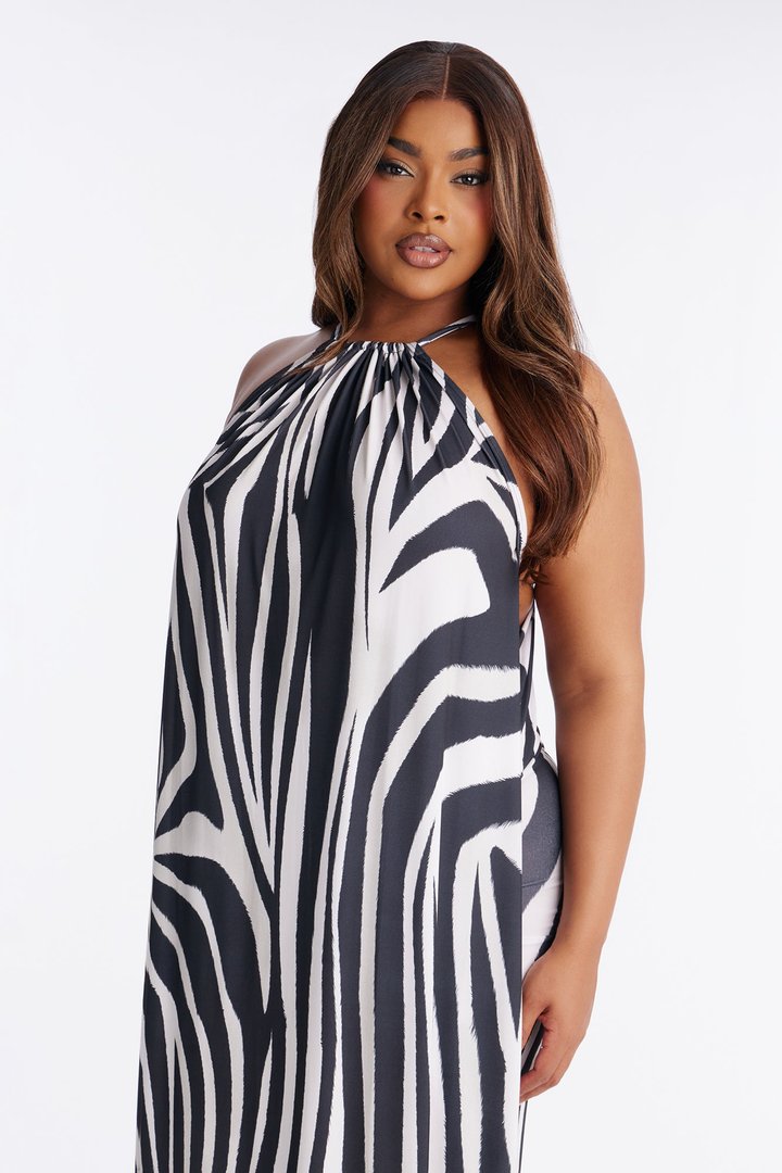 So Unbothered Draped Maxi Dress - Black/White