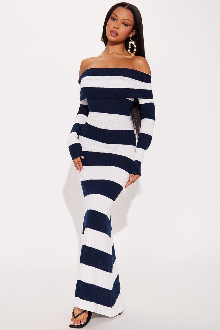 Hampton Striped Maxi Dress - Navy/combo