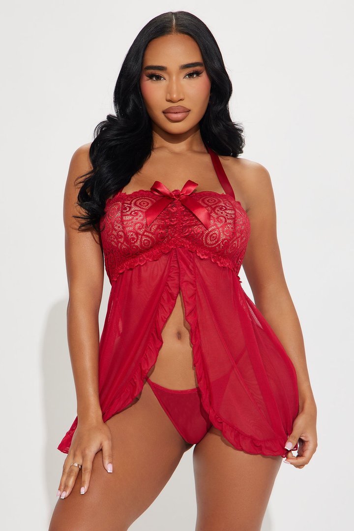 Secret Romance Lace Bow Babydoll - Red