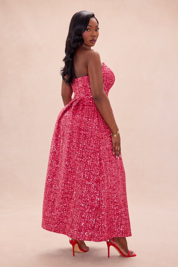 Margot Embellished Tweed Midi Dress - Hot Pink