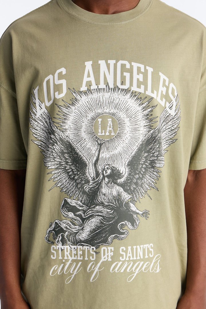 LA Street Saints Oversized Short Sleeve Tee - Olive