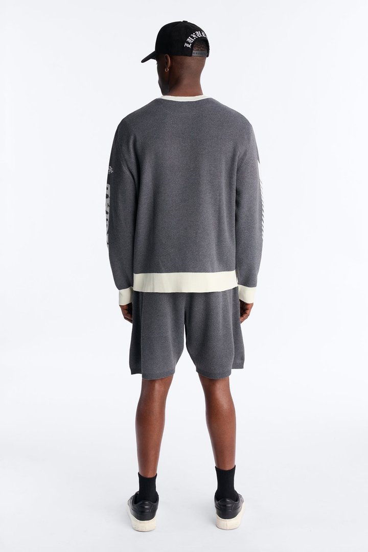 Retro Moto Stripe Sweater Shirt - Grey