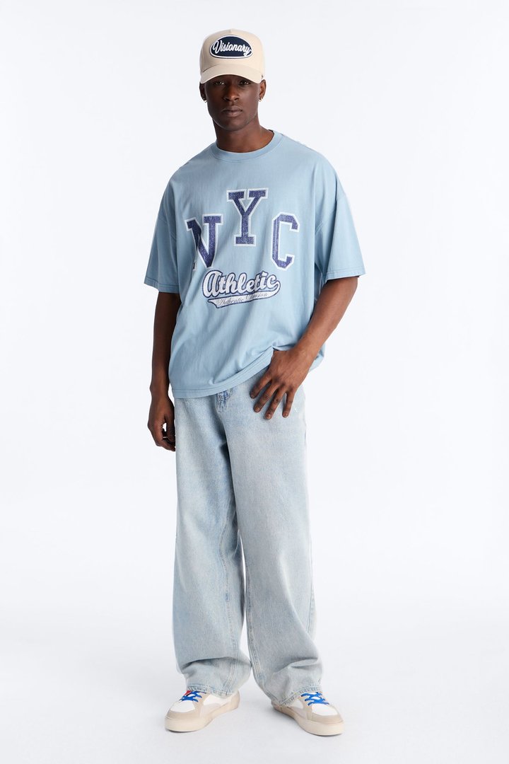 NYC Athletic Dept Oversized Short Sleeve Tee - Light Blue