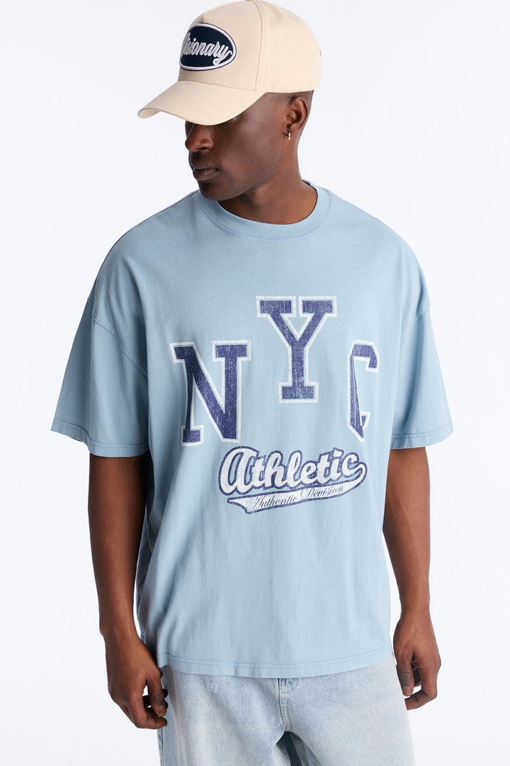 NYC Athletic Dept Oversized Short Sleeve Tee - Light Blue